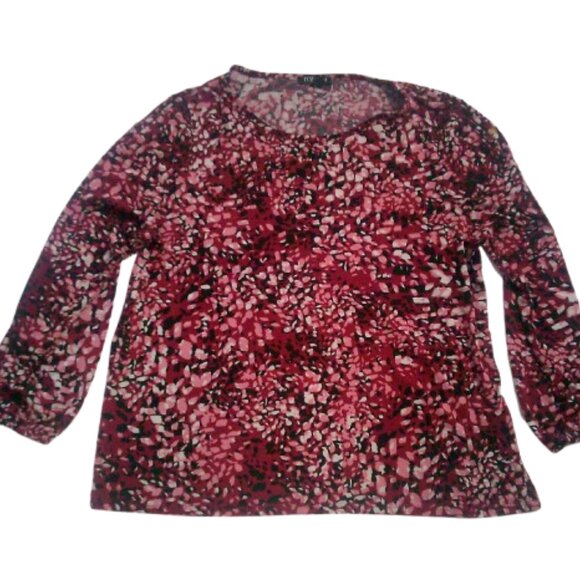 Roz & Ali Stretch Blouse Red Abstract Round Neck Top, Size 1X - Picture 2 of 5